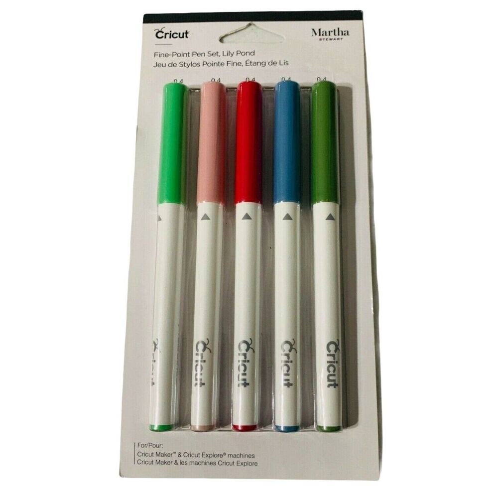 NIP Cricut Martha Stewart pens fine point Lily Pond 5 piece green pink red blue